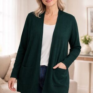 Time and Tru Dark Green Open Front Cardigan Sweater XL (16-18) Pockets
